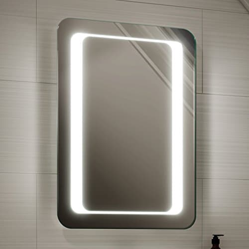 Image of iBathUK Halo LED Bathroom Mirror Battery Operated Rectangular Light Up Mirror with Bright LED Illumination Modern Frameless Copper Free Wall Mounted Design for Bathrooms 500x700mm
