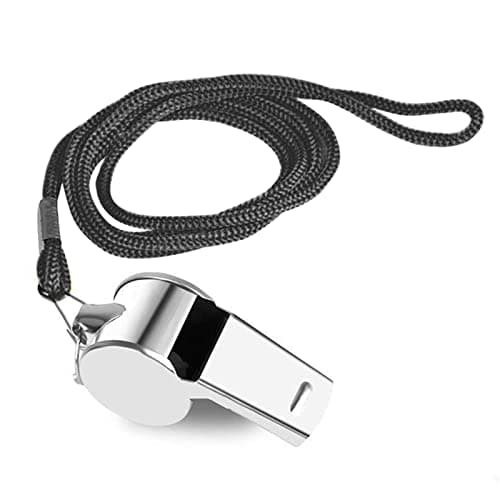 Image of iJiZuo Stainless Steel Whistle, Metal Referee Whistle with 41cm Lanyard, Stainless Sports Whistles for Outdoor Activities, Referees, Coaches, Lifeguards, Soccer, Basketball-Silver