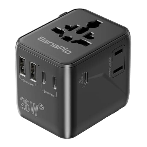 Image of Universal Travel Adapter with 3 USB C and 2 USB A Ports, 28W Travel Plug Adapter Worldwide, International Travel Adapter with Extra US Socket, Universal Plug Adaptor Dual 10A Fuses for EU US UK AUS