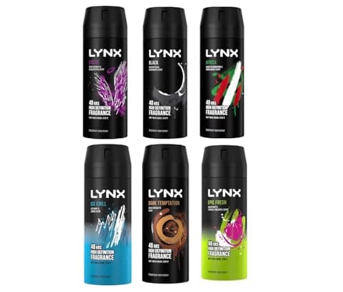 Image of 6 x 150ml Lynx MIX Deodorant Body Spray Africa, Dark Temptation, Ice Chill, Excite, Epic Fresh & Black