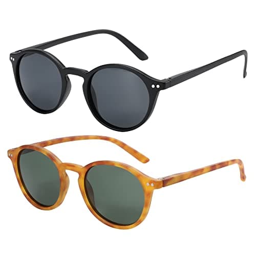 Image of ZENOTTIC 2 Pack Polarised Sunglasses Womens Mens Retro Vintage Round and Square Sun Glasses with UV400 Protection Unisex
