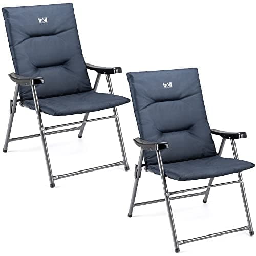 Image of Trail Monarch Folding Camping Chair Padded High Back Outdoor Garden Armchair Seat (2 x Blue & Black)