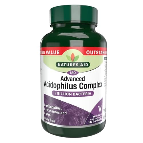 Image of Natures Aid Acidophilus Complex 5 Billion Bacteria CFU – High Strength Supplement Lactobacillus Acidophilus Rhamnosus Casei Supports Digestive & Immune Health – Vegan Gluten-Free Non-GMO 180 Capsules