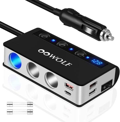 Image of OOWOLF [Upgraded Version] Cigarette Lighter Splitter 2 QUICK CHARGE 3.0, Type-C 12V/24V Cigarette Lighter Adapter, 3-Socket 180W Car Charger Splitter, LED Voltmeter Display Separate Switch