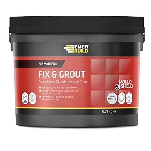 Image of Everbuild 703 Fix And Grout Tile Adhesive – Ready Mixed – Anti-Mould – Water Resistant – High Strength – Brilliant White – 3.75kg