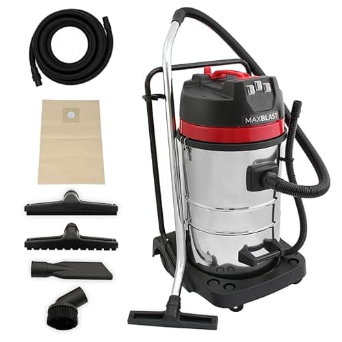 Image of 80L Industrial Wet & Dry Vacuum Cleaner Long Reach 5m Hose & Attachments Bagged Bagless Cloth Filter 3000W Triple Motor 9m cable Stainless Steel Canister EVA PE Flexible Tube MaxBlast Cleaning Tool