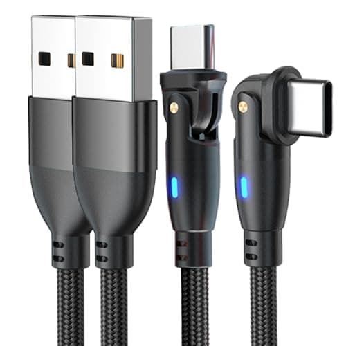 Image of USB A to USB C Cable 180 Degree 3A Right Angle USB C Charger Cable Fast Charging Compatible with iPhone 16/15, Galaxy S24 S23 Ultra, Mi 13, Pixel 7 6, Huawei P60 P50 Pro, Switch, PS5 (3ft+3ft)