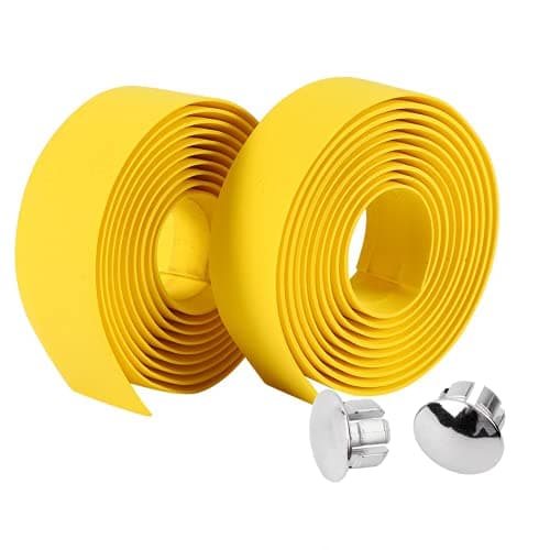 Image of Bicycle Bar Tape, Bike Handlebar Tapes Rubber Foam Bicycle Anti-Slip Reflective Grip Wrap Tape Wraps + 2 Bar Plugs for Touring Cycling and Road Racing(Yellow)