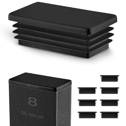 Image of EMFA Plastic End Caps 80x40 mm – Black Rectangular Tube Inserts – Lamella Plugs for Metal Tubes and Structures – 8 Pack – 8x4 cm