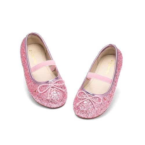 Image of DREAM PAIRS Girls Flat Shoes Glitter Bow Party Wedding Flower Sparkly Ballet Flats,Pink Size 8 UK Child