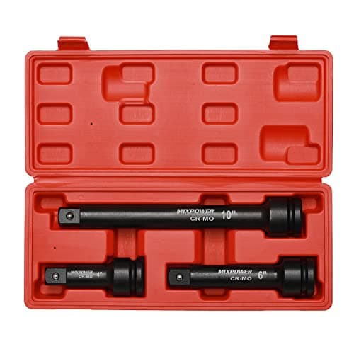 Image of MIXPOWER 3/4-Inch Drive Impact Extension Bar, Chrome Molybdenum Steel, 3-Piece Set, 4”, 6”, 10” Ext. Bar.