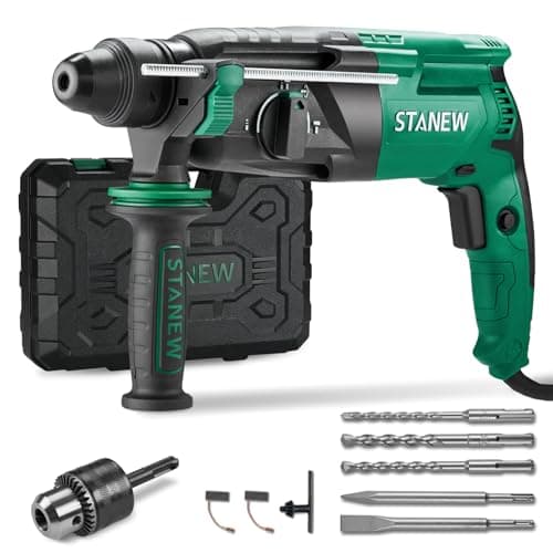 Image of STANEW 950W Corded Hammer Drill, SDS-Plus, 0-1150 RPM/5100 BPM Rotary Hammer with 4 Functions and Safety Clutch, 360° Rotating Handle, Variable Speed, for Concrete, Steel, Wood