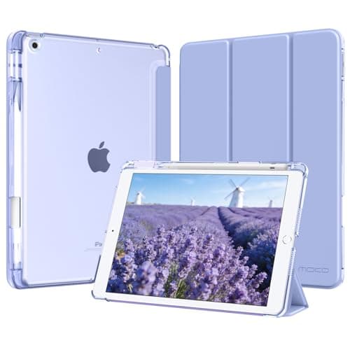 Image of MoKo for iPad 9th/8th/7th Generation Case 10.2-Inch 2021/2020/2019 with Pencil Holder, Slim Light Trifold Smart Protective Cover for iPad 10.2 with Hard PC Translucent Back Shell, Lavender Purple