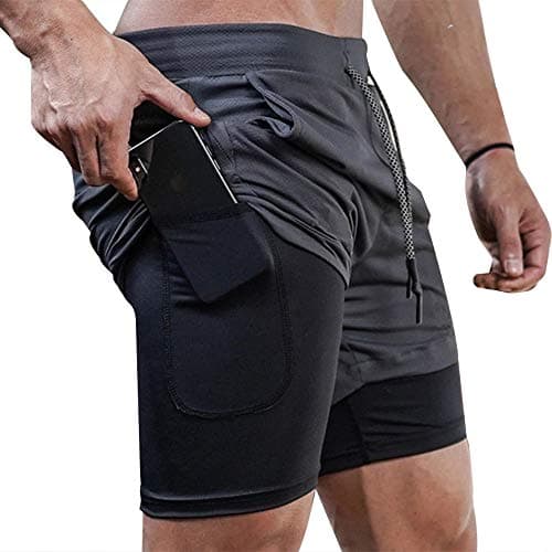 Image of Superora Mens Running Gym 2 in 1 Sports Shorts Breathable Outdoor Workout Training Shorts with Pockets Grey