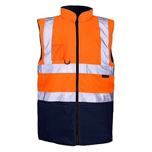 Image of Stormway Mens Hi Vis Visibility Reversible Reflective Bodywarmer Fleece Lined Safety Workwear Gilet Vest (Orange/Navy, L)