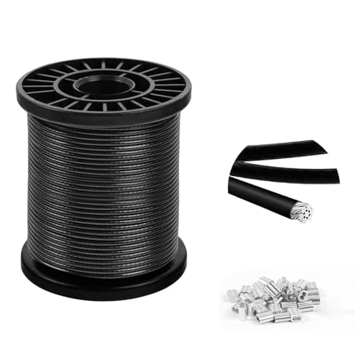 Image of 2mm steel wire, plastic coated steel cable 30m, 7x7 Strand Core Multi-Purpose Metal Cable for Gardens, Hanging, Outdoor Use, 150kg Breaking Strength with 30 Aluminum Loops