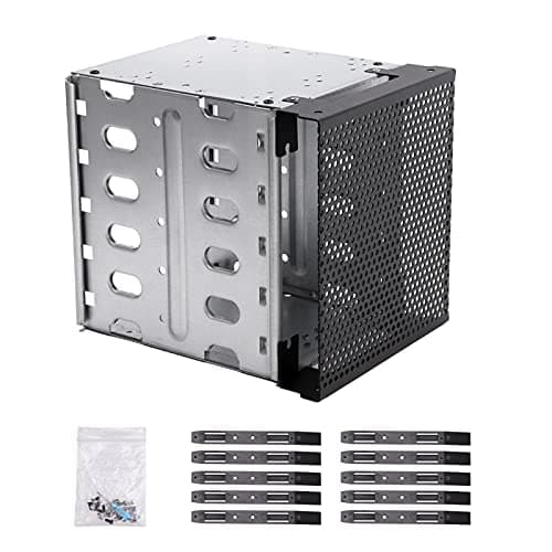 Image of 5.25inch To 5X 3.5 Stainless Steel Hard Drive Cage with Fan Space, Hard Drive Cage Adapter Rack Bracket(silver)