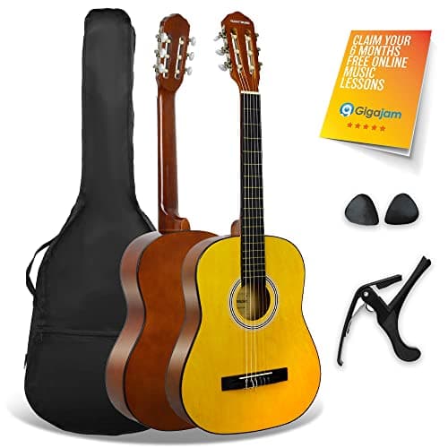 Image of 3rd Avenue XF 3/4 Size Junior Kids Classical Spanish Starter Beginner Pack Acoustic Guitar with Nylon Strings, Gig Bag, Capo and Picks – Natural