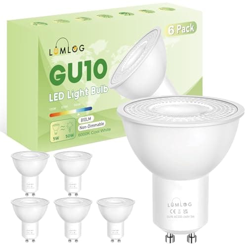 Image of Lumlog GU10 LED Bulbs Cool White 6000K, 5W (50W Equivalent), 810LM, CRI>80, 38° Beam Angle, Non-Flicker, Non-Dimmable, 6 Pack for Home Lighting