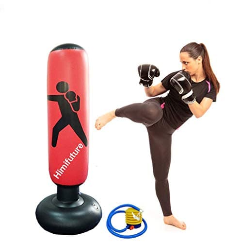Image of 160cm Punch Bag, Inflatable Free-Standing Fitness Target Stand Tower Bag, Free Standing Tumbler Column Sandbag with a Free Foot Air Pump, Wine Red
