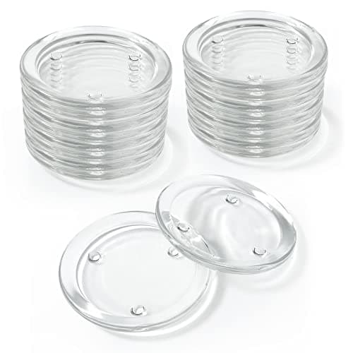 Image of YOUNTHYE 16PCS Glass Candle Holder, Clear Glass Pillar Candle Plates, 10cm Outer Diameter, Round Candle Plates for Weddings, Parties, Home Decor
