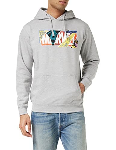 Image of Marvel Men's Scrapbook Logo Hooded Sweatshirt, Grey Heather, XXL UK