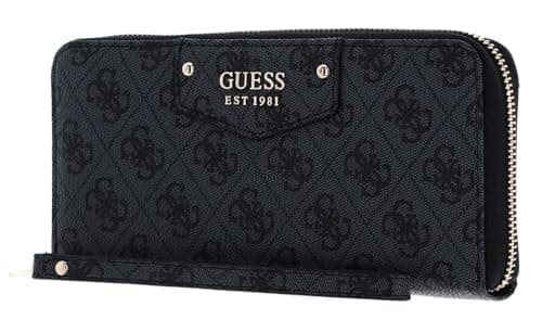 Image of Guess Eco Brenton SLG LRG Zip Around - Women's Charcoal Logo, One_Size, Western