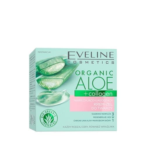 Image of Eveline Cosmetics Organic Aloe+Collagen Hydrating Soothing Face Cream-Gel with Aloe Hydra Deep System™, 50ml - Moisturizing, Nourishing & Regenerating Skincare for All Skin Types