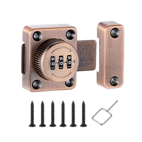 Image of sourcing map Combination Cabinet Latch, 3-Digit Password Cabinet Lock Zinc Alloy Heavy Duty Keyless Safety Door Lock for One-Way Drawer Cupboard, Copper