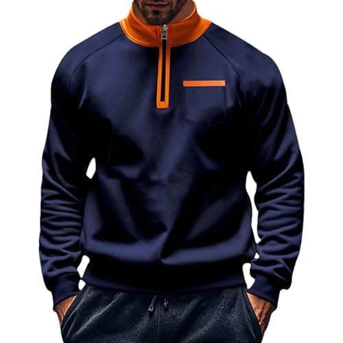 Image of amropi Mens Sweatshirts Fleece Tops Half Zip Jumper Stand Collar Casual Jacket Sweater Navy,XXL