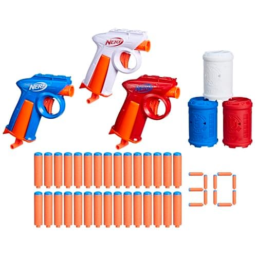 Image of Nerf Backyard Triple Blasters & Targets Set, 3 Foam Dart Blasters with Targets and Darts, Quick-Load Action Toys for Children Aged 8+, With 30 Foam Darts, Perfect Toys for Boys & Girls