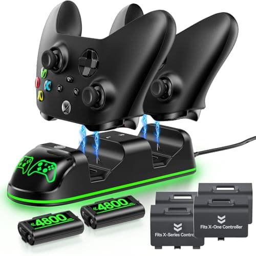 Image of Controller Charger Station with 2x4800mWh Rechargeable Battery Packs Compatible with Xbox One/Elite/Series X|S, Controller Charging Dock, XBox Gaming Accessories with 9 RGB Modes and 4 Battery Covers