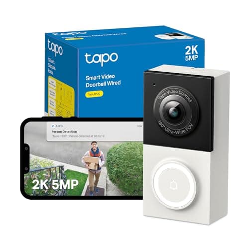 Image of Tapo D130 2K 5MP Doorbell Camera Wired, AI Detection,180° Head-to-Toe View, Video Doorbell, No Monthly Fee, 2 Way Audio, IP65 Colour Night View, Ring Chime Included, Google/Alexa, Easy Installation