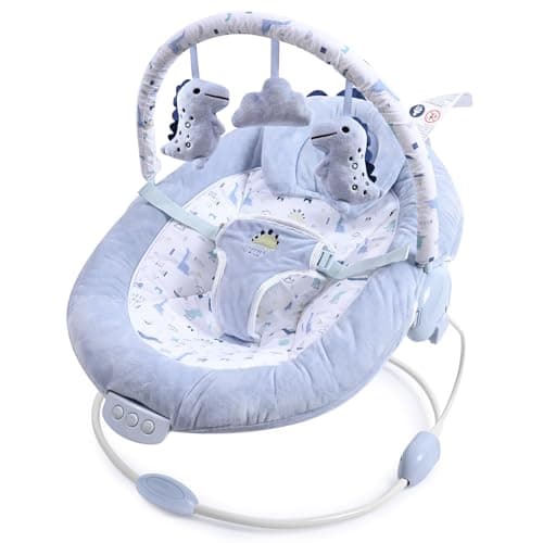Image of LADIDA Soft Light Blue Baby Bouncer, Soothing Vibrations and Music, Removable Toy Bar with 3 Toys Suitable for Newborns