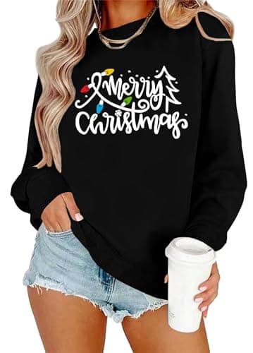 Image of VVNTY Christmas Sweatshirt for Women Merry Christmas Jumpers Ugly Festive Xmas Pullover Tops (Black2,XXL)