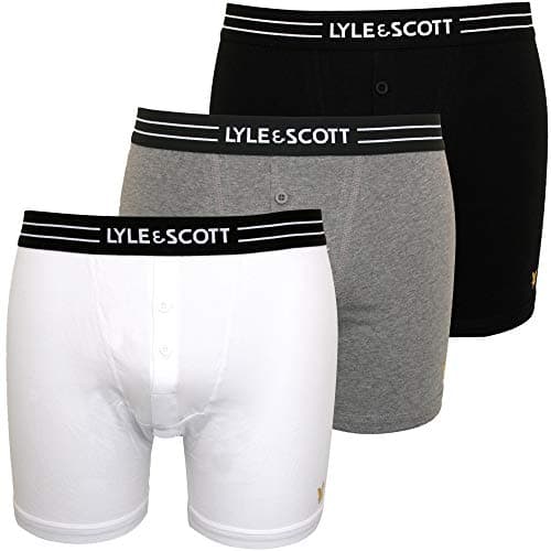 Image of Lyle & Scott 3-Pack Placed Logo Button-Fly Men's Boxer Briefs, Black/White/Grey X-Large