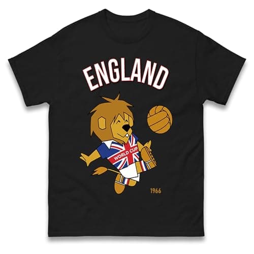 Image of World Cup Willie England 1966 T Shirt, England World Cup Winners 1966 Tee Shirt, Retro Football Tshirt Black