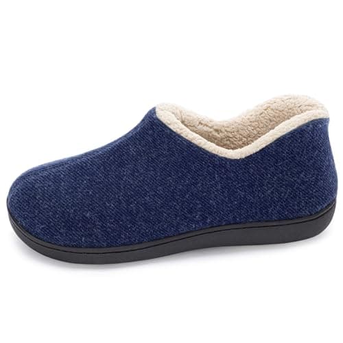 Image of ULTRAIDEAS Women's Cozy Memory Foam Closed Back Slippers with Warm Fleece Lining, Wool-Like Blend Cotton House Shoes with Anti-Slip Indoor Outdoor Rubber Sole (Navy Blue，Size 6)