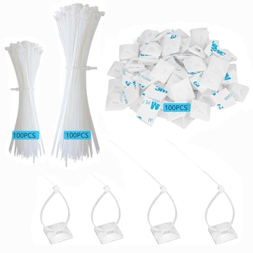 Image of 200Pcs Cable Ties White 120/150mm with 100Pcs Strong Back-Glue Self Adhesive Zip Tie Adhesive Mounts Self Adhesive Cable Base Holders for Cable Management for Home Office Workshop