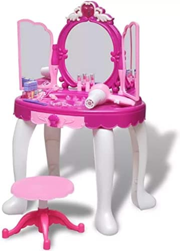 Image of Trendi®Girls Pink Glamour/Musical Dressing Table Vanity/Light Mirror Play Set Toy/Glamour Make Up Desk With Stool/XMAS Gift