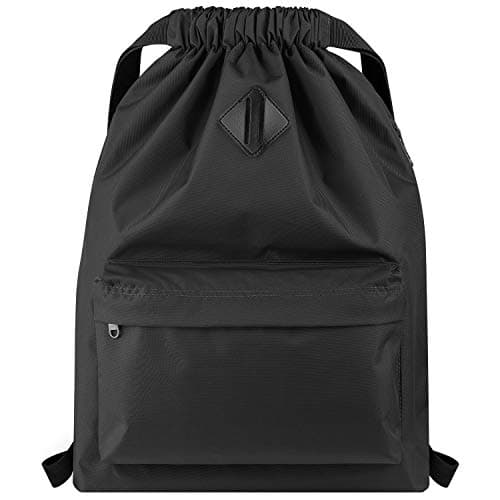 Image of Vorspack Drawstring Backpack Water Resistant String Bag Sports Gym Sack with Side Pocket for Men Women, 01-black, One Size, Traveling