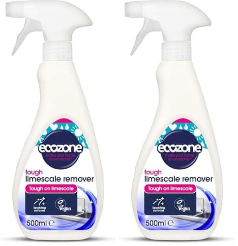 Image of EcoZone Limescale Remover, Powers Through Soap Scum, Bathroom & Kitchen Cleaner De-scaler Spray, Long Lasting Shine & Protection, Natural Ingredients, Vegan Friendly (500ml) (Pack of 2)