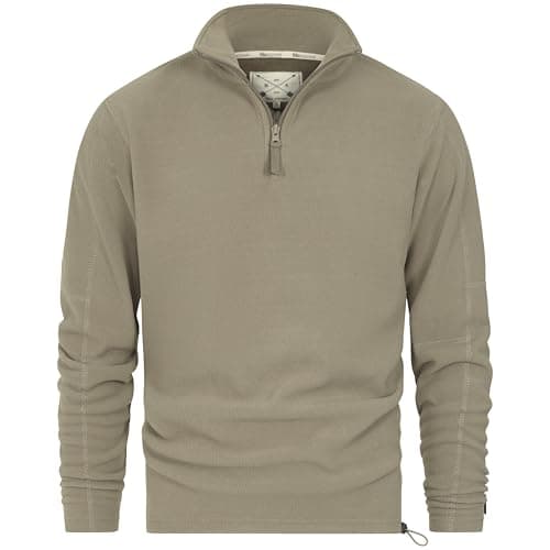 Image of Blu Apparel Mens 1/4 Zip Fleece Sweater Mid Weight Hiking Outdoor Camping Jumper For Men Pullover (UK, Alpha, L, Regular, Regular, Olive Green)
