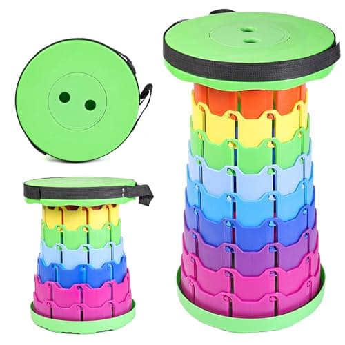 Image of Collapsible Portable Telescopic Stool,Camping Folding Stool,Adjustable Height Retractable Stool, Plastic Folding Stool Fishing Chair,for Outdoor Camping BBQ Hiking Garden & Home (Rainbow Green)