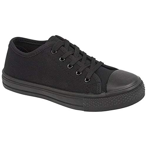Image of Girls Canvas Shoes Children Kids Toddlers Summer Pumps Casual Infants Trainers Flat Low Top Lace Up Sneakers Soft Lightweight Plimsolls Boots Baby Sizes (All Black, Youth 5)