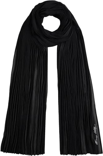 Image of Tommy Hilfiger Women's TOMMY SCRIPT CHIFFON SCARF AW0AW18049 Light Scarf, BLACK, One Size