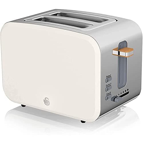Image of Swan Nordic Wide Slotted Toaster with 2 Slices, 3 Functions, 6 Levels, Modern Design Stainless Steel, Wood Effect Handle, Matte White