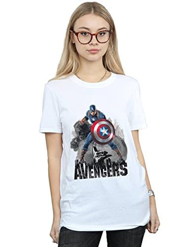 Image of Marvel Women's Captain America Action Pose Boyfriend Fit T-Shirt X-Large White
