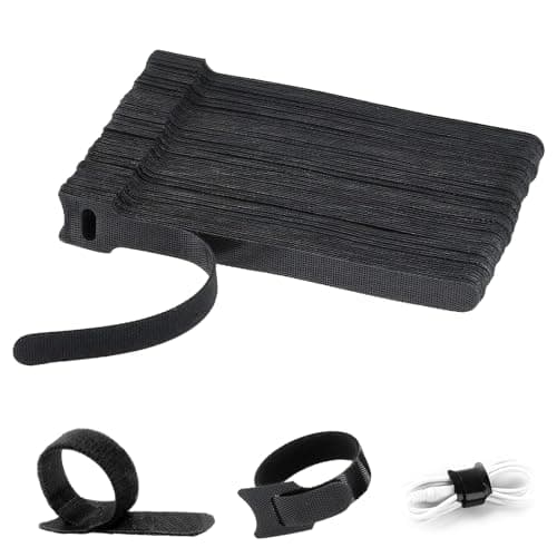 Image of AropaeenGlowry 100-Pack 15cm Reusable Hook & Loop Cable Ties - 12mm Wide Adjustable Cord Organizers, Black