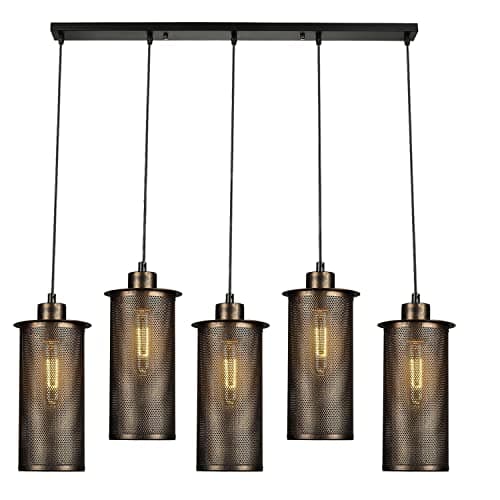 Image of LEDSone Vintage Retro 5 Way Ceiling Pendant Light Cluster Light Fitting Brushed Copper Barrel Cage Lampshades, UK E27 Holder Lighting Kit (5 Head)